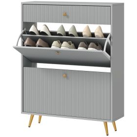 HOMCOM Narrow Shoe Storage Cabinet with Wave-like Panels and Adjustable Shelves for 12 Pairs of Shoes, Gray