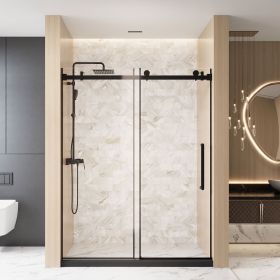 Frameless Single sliding shower door 60 "W x 76" H, 1/4 "(6 mm) Clear Tempered Glass, Explosion Proof Film, Stainless Steel Handle Square Tube Track