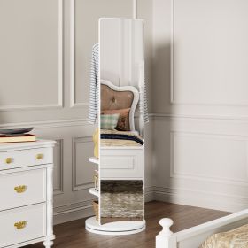 360° Rotating 66"x14" Multifunctional Full Length Mirror with Hook Storage Rack Coat Rack with Mirror Solid Wood Floor Mirror Bedroom Living Room Cloa
