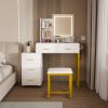 Makeup Vanity with LED Lights&3 Color and Power Outlet Makeup Vanity Table with 5 Drawers with Sturdy Metal Leg and Metal Chair Dressing Table for Bed