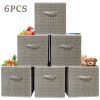 12 inch Foldable Cube Storage Bins Set of 6, Closet Organizers Bins and Storage Box for Toy Clothes-Brown