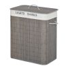 HOMCOM 26.4-Gals Bamboo Laundry Hamper with Lid and Handles, 2-Section Collapsible Laundry Basket, Gray
