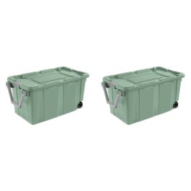 Extra Large Storage Bin, 40 Gallon Wheeled Plastic Storage Container with Handle, Green, Pack of 2