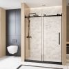 Frameless Single sliding shower door 60 "W x 76" H, 1/4 "(6 mm) Clear Tempered Glass, Explosion Proof Film, Stainless Steel Handle Square Tube Track