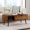 39" Wood Lift Top Coffee Table with Hidden Compartment and Storage Shelf for Living Room, Reception Room, Brown