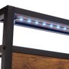 Queen Size Metal Platform Bed Frame with Wooden Headboard and Footboard with USB LINER,LED Lights, No Box Spring Needed, Large Under Bed Storage