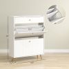 HOMCOM Narrow Shoe Storage Cabinet with Wave-like Panels and Adjustable Shelves for 12 Pairs of Shoes, White