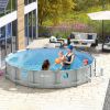 Outsunny Round Above Ground Pool, Metal Frame Pool with Cartridge Filter Pump and Repair Patch, 14' x 33", Gray Wicker