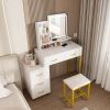 Makeup Vanity with LED Lights&3 Color and Power Outlet Makeup Vanity Table with 5 Drawers with Sturdy Metal Leg and Metal Chair Dressing Table for Bed