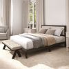 HOMCOM Queen Size Bed Frame with Headboard Queen Platform Bed Frame with Wooden Slats No Box Spring Needed Easy Assembly Walnut