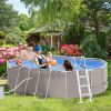 Outsunny 14x10 Steel Frame Above Ground Swimming Pool with Filter Pump Ladder for Families, Gray
