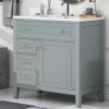 Solid Wood Bathroom Vanity with Ceramic Undermount Sink - 12" Soft-Close Drawer Slides, Flip Bin + Single Drawer + Storage Drawer, Adjustable Shelf
