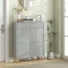 HOMCOM Narrow Shoe Storage Cabinet with Wave-like Panels and Adjustable Shelves for 12 Pairs of Shoes, Gray