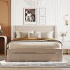 Queen Size Storage Bed Velvet Upholstered Platform Bed with a Big Drawer