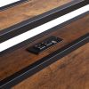 Queen Size Metal Platform Bed Frame with Wooden Headboard and Footboard with USB LINER,LED Lights, No Box Spring Needed, Large Under Bed Storage