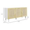 HOMCOM Boho Kitchen Cabinet, Buffet Cabinet with 3 Rattan Doors and Adjustable Shelves for Dining Room, White and Natural