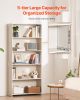 5 Tiers Wide Bookshelf 68" Wooden Freestanding Open Bookcase Shelf White