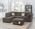Sectional sofa Tan Color Velvet Fabric Reversible Chaise Sofa Sectional w Pillows Cocktail Storage Ottoman 3pc Set