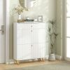 HOMCOM Narrow Shoe Storage Cabinet with Wave-like Panels and Adjustable Shelves for 12 Pairs of Shoes, White