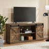 58" Farmhouse TV Stand and Entertainment Center for Televisions up to 65 Inchs,with Sliding Barn Doors and Storage Cabinets,Natural Brown