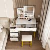 Makeup Vanity with LED Lights&3 Color and Power Outlet Makeup Vanity Table with 5 Drawers with Sturdy Metal Leg and Metal Chair Dressing Table for Bed