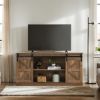 58" Farmhouse TV Stand and Entertainment Center for Televisions up to 65 Inchs,with Sliding Barn Doors and Storage Cabinets,Natural Brown