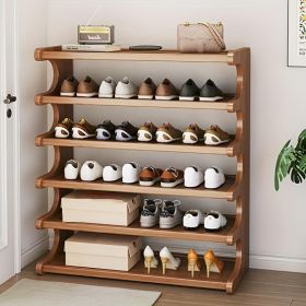 Four-layer Wooden Stackable Floor-standing Shoe Rack Suitable For Entrance, Wardrobe And Corridor To Store High Heels, Sneakers And Sandals (Option: 6layers)