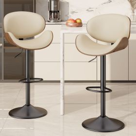 Swivel Bar Stools Set of 1, Seat Adjustable Height 24-33IN Bentwood Barstools with Back & Footrest (count: 2set, Color: Beige)