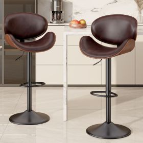 Swivel Bar Stools Set of 1, Seat Adjustable Height 24-33IN Bentwood Barstools with Back & Footrest (count: 2set, Color: Brown)