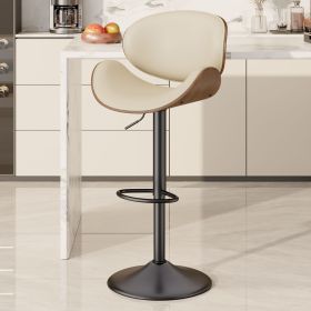 Swivel Bar Stools Set of 1, Seat Adjustable Height 24-33IN Bentwood Barstools with Back & Footrest (count: 1set, Color: Beige)