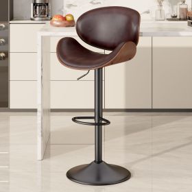 Swivel Bar Stools Set of 1, Seat Adjustable Height 24-33IN Bentwood Barstools with Back & Footrest (count: 1set, Color: Brown)
