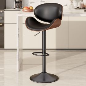 Swivel Bar Stools Set of 1, Seat Adjustable Height 24-33IN Bentwood Barstools with Back & Footrest (count: 1set, Color: Black)