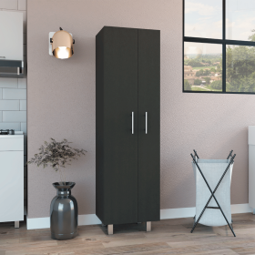 Bacoa Cleaning Cabinet with Five Shelves and Broom Hangers (Color: Black / White)