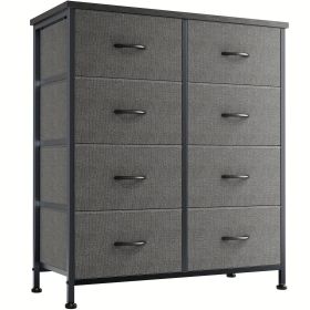 Dresser for Bedroom with 8 Drawers Tall Dresser & Chest of Drawers Fabric Dresser with Wood Top and Sturdy Steel Frame (Color: gray)