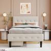 Twin Size Upholstered Platform Bed with 2 Drawers