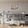 Full Over Full Bunk Bed, Heavy Duty Metal Bunk Bed Frame with Built-in Ladder and Safety Guard Rail, Low Metal Bunk Bed Frame for Kids