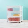 3 Drawer Wide Plastic Storage Cart with Clear Pull Out Drawers, Black